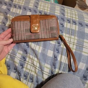 Source Unknown Tan and Brown Plaid Wristlet